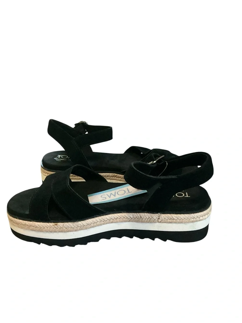 NWT TOMS Black Suede Platform Espadrille Sandals Size 9